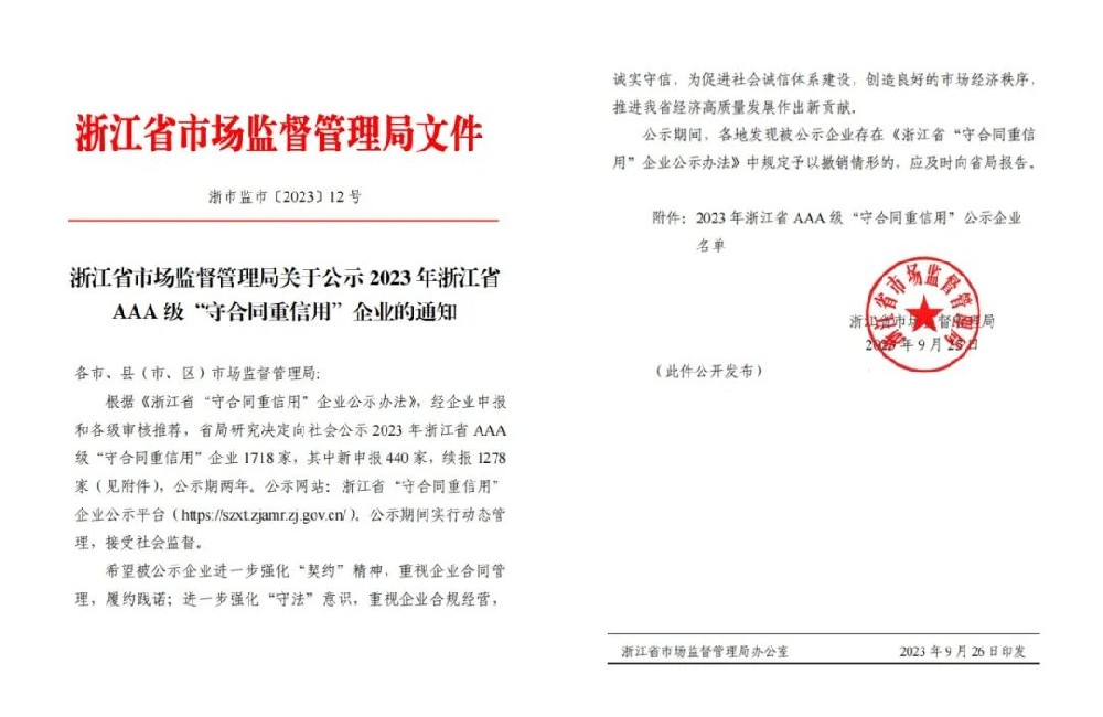 爱体育在线（中国）唯一官方网站喜获AAA级“守合同重信用”企业荣誉称号